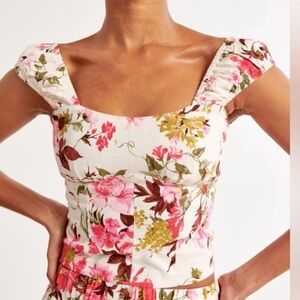 Abercrombie & Fitch Cream Floral Smocked Bodice Tank medium top